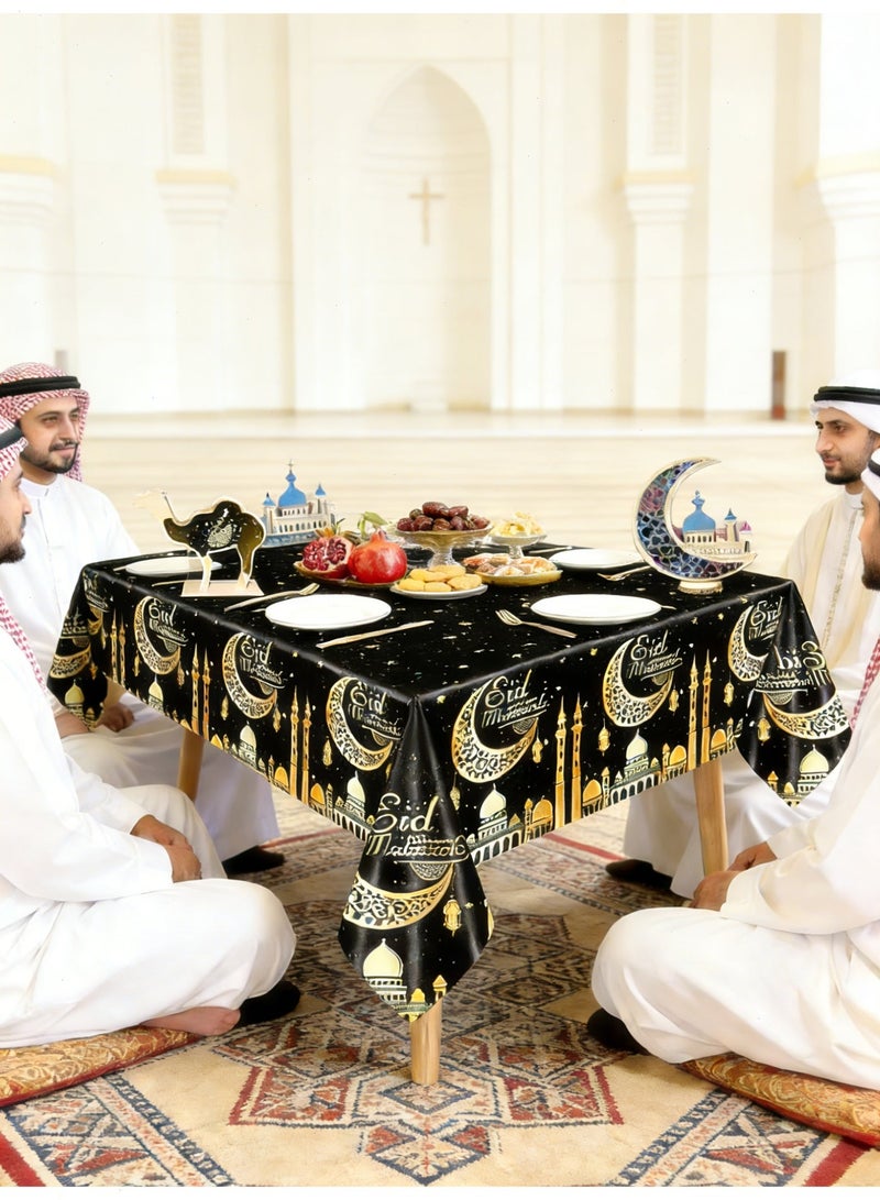 يواوليتي مفارش مائدة رمضان، 3 قطع زينة رمضان باللونين الأسود والذهبي، غطاء طاولة يمكن التخلص منه للاستخدام المنزلي - Image 5